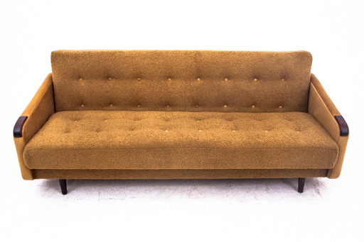 Midcentury modern yellow fabric bouclé sofa, Denmark, 1960s.