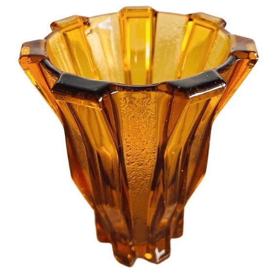 Image 1 of Jarrón de cristal color miel Art Déco, ámbar cubista, Henri Heemskerk, Scailmont, década de 1920