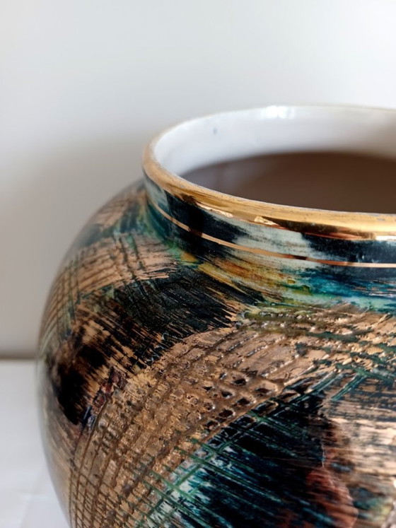 Image 1 of Authentic Hubert Bequet Quaregnon – Brutalist Sculptural Ceramics – Mid-Century Modern – Gold Glaze