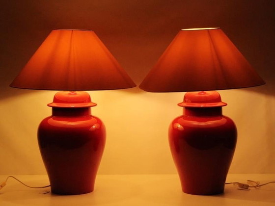 Image 1 of Zwei keramische Tischlampen "Kostka Frankreich"