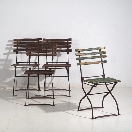 Antike klappbare Gartenstühle (ca. 1920). 4er-Set #33 – Wood, Iron (photo 5 of 25)