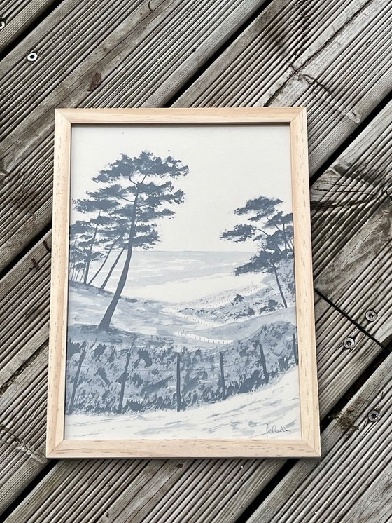 Image 1 of Encre sur papier 30x21cm. Encadrée. 