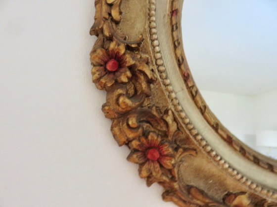 Grand Miroir Mural, Rond, Baroque, 1970, Motifs Floraux – Polyester (photo 6 of 17)