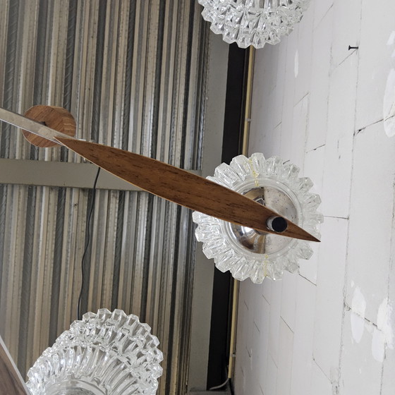 Image 1 of Lampadario d'epoca (anni '60) (8 bracci) cromo/legno (design metà secolo) Lampada a sospensione