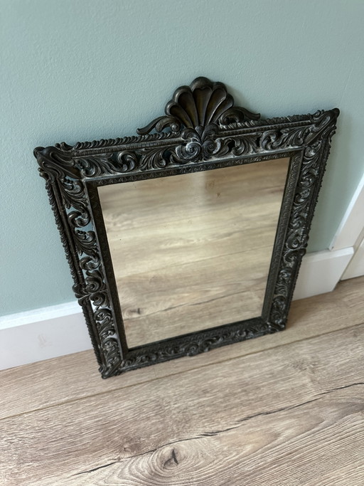 Antiker italienischer Barockspiegel – Patiniertes Metall – Mod. Dep. (43 x 31 cm)