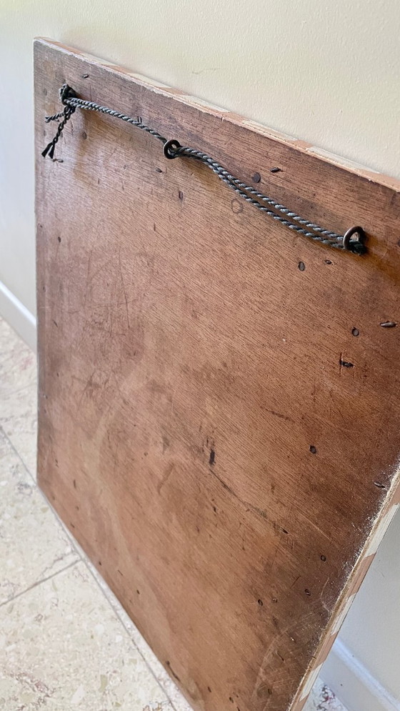 Image 1 of Antieke handbeschilderde houten spiegel