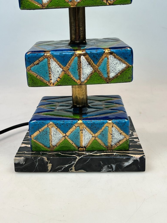 Image 1 of Vintage Geëmailleerde Kleurrijke Tafellamp, Italië 1970's