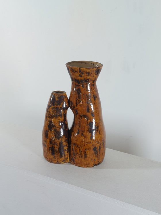 Image 1 of Vintage artist's ceramic twin vase ceramic vase