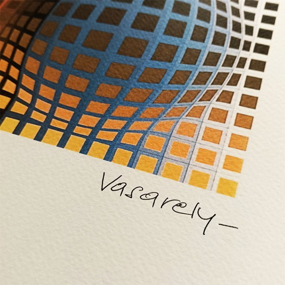 Image 1 of Lithografie van Victor Vasarely uit de jaren 70, gelimiteerde oplage en nummering.