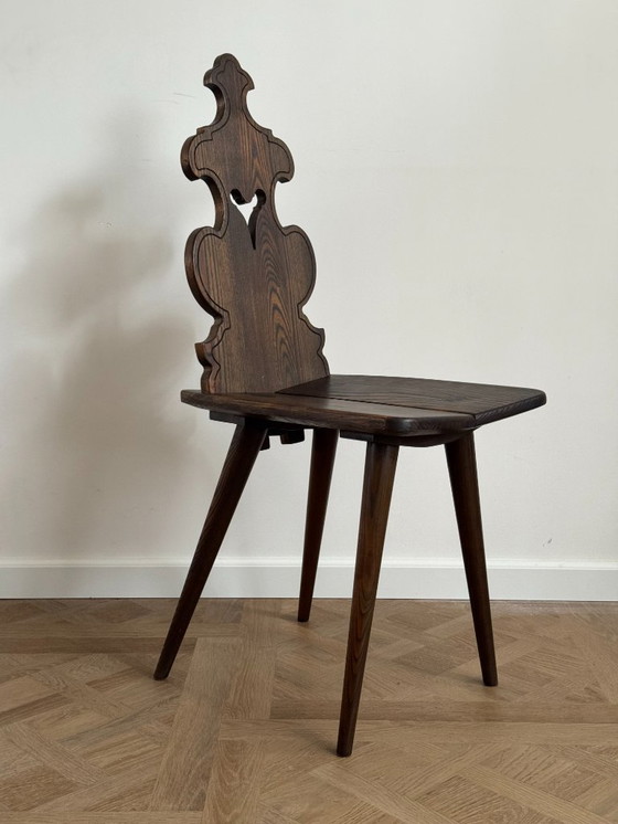 Image 1 of Set Of 4 Vintage Brutalist Tyrolean Chairs (1950s–60s, Solid Oak)