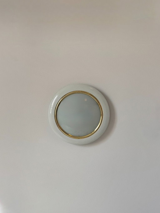 Aplique circular vintage, metal latón y cristal esmerilado, Francia 1980