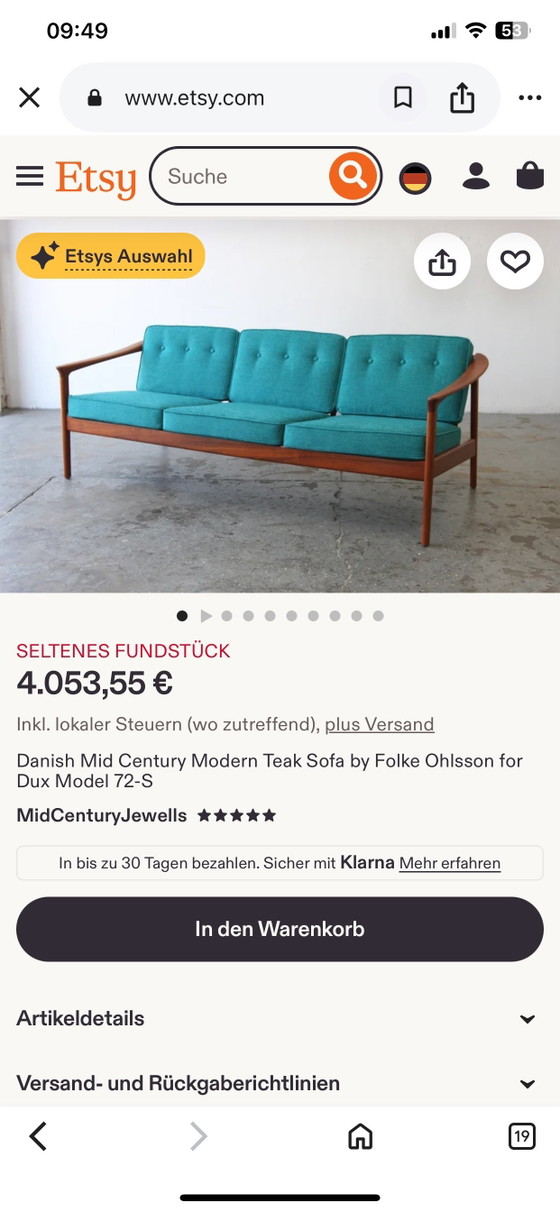 Image 1 of Danish Mid Century 1960er Teakholz Sofa 3-Sitzer Couch Skandi Scandi