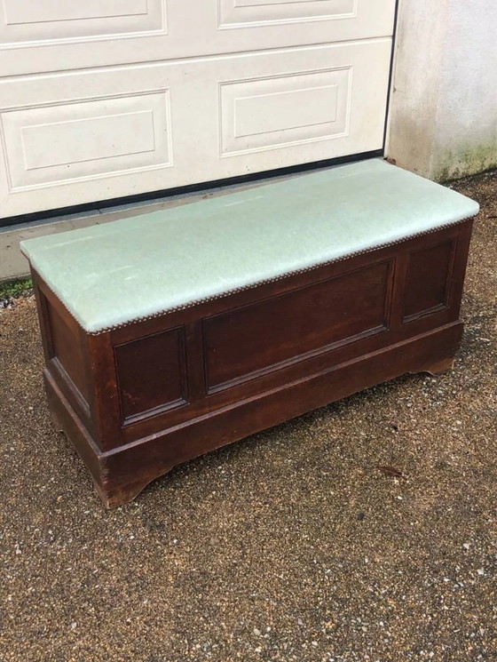 Image 1 of Antique wooden and tapestry chest