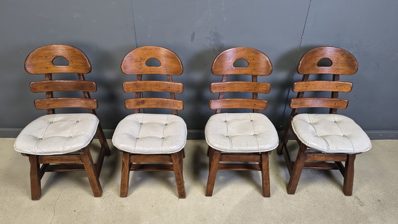 Image 1 of Vintage brutalist fishbone dining chairs, set of 4 - 1960s