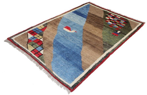 Alfombra oriental persa original Gabbeh Ghashghai, 180 cm x 129 cm, color natural antiguo