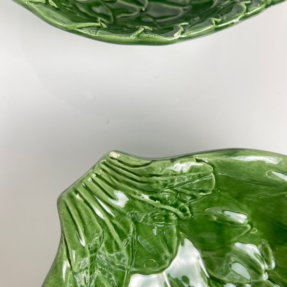 Image 1 of Vintage saladeset van groene artisjokbladeren met saladekom + 6 schalen, jaren 70