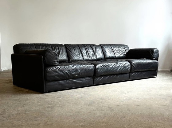 Image 1 of De Stede DS 76 Schwarzes Leder 3-teiliges Ecksofa mit Schlaffunktion