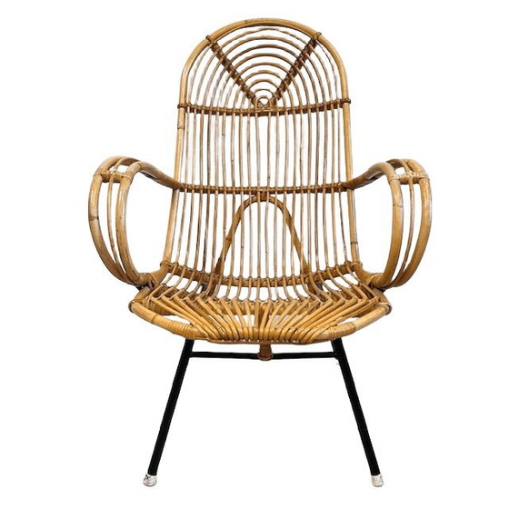 Image 1 of Fauteuil vintage Rohé Noordwolde en rotin du milieu du siècle 1950