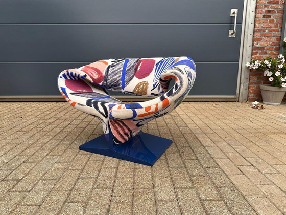 Image 1 of Artifort Ribbon chair by Pierre Paulin in fabric by Pierre Frey: La Toile du Peintre. In mint condition!! Condition: 10/10!