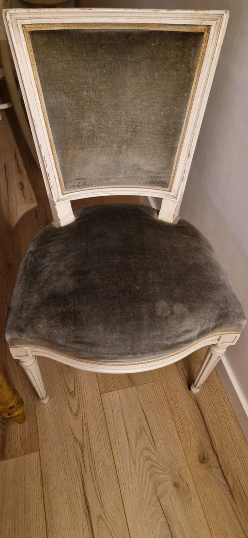 2 antique chairs, green velvet upholstery