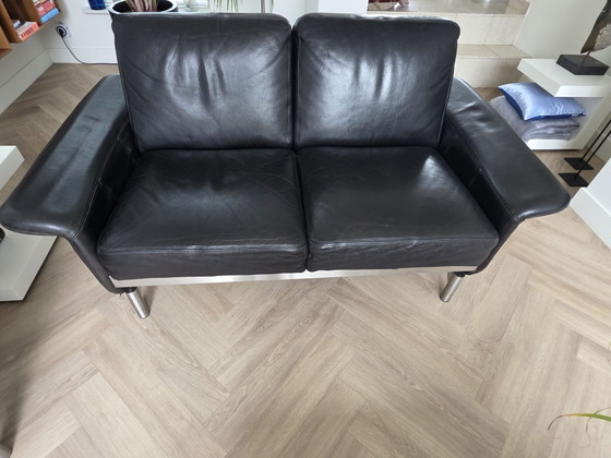 Set divani design HF, 2 divani, HF style, Divani 3 posti, Pelle, Nero (foto 4 di 7)