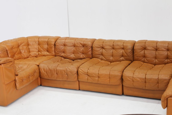Image 1 of Vintage De Sede DS 11 modulaire bank, cognac patchwork leer, set van 7