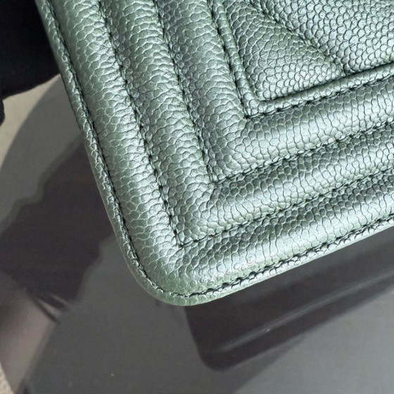 Image 1 of Chanel Boy Medium - Caviar 25CM Chevron Dark Green Ruthenium Silver Hardware Series 26