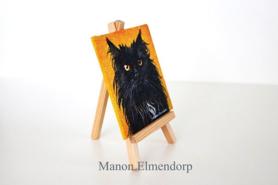 Image 1 of incl. Donkey: Unique Hand-painted Painting Black Cat