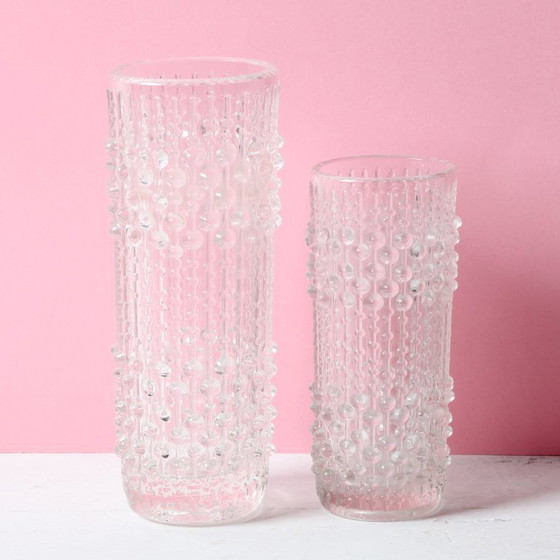 Image 1 of Set of 2 Vintage CandleWax Pressed Glass Vases / František Pečený / 1972