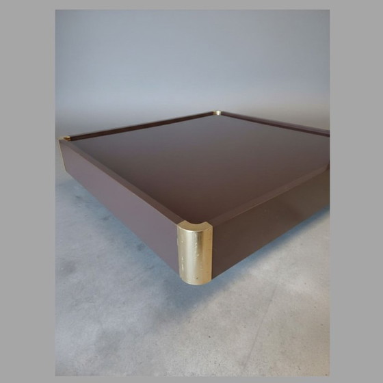 Image 1 of Vintage Belgochrom gelakte salontafel met messing hoeken