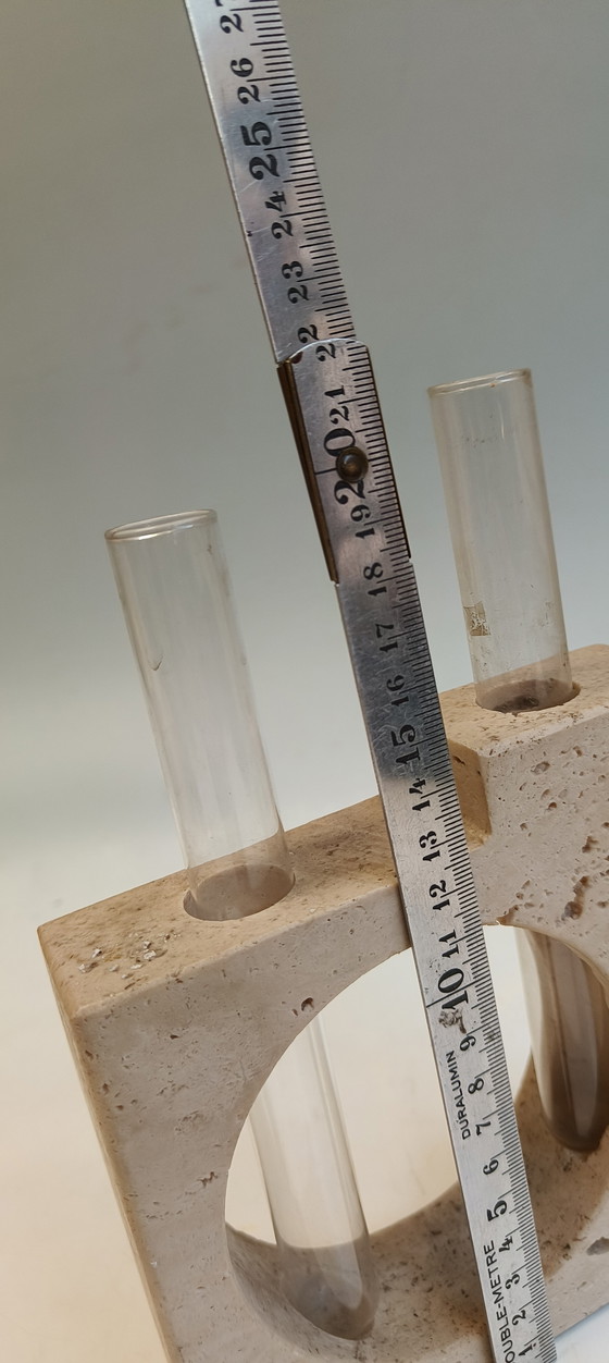 Image 1 of Italienische modernistische Travertin-Glasvase Fratelli Mannelli