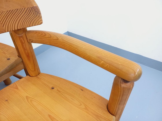 Image 1 of Set van 6 vintage Scandinavische Rainer Daumiller fauteuils van grenenhout uit de jaren 70.