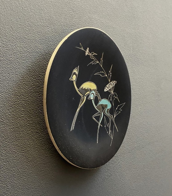 Image 1 of Piatto da parete in ceramica Ruscha con motivo cervo, anni '60