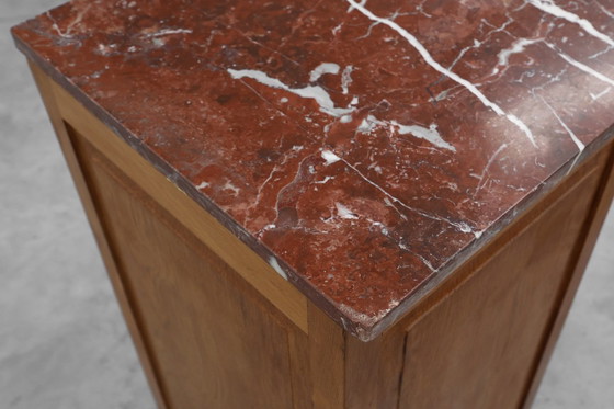 Image 1 of Pair of French Art Deco Nightstands in oak with marble tops, 1930s 