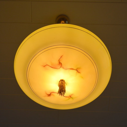 Suspension Vasque Opaline Jaune Art Déco 1930s