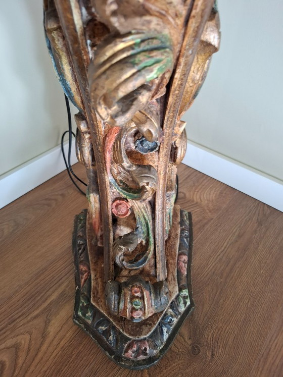 Image 1 of Antique Portuguese Gilded Console Table with Marble Top - 19th Century Carved Wood - Hand-Painted Polychrome Details - VGC