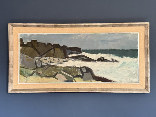 Dipinto ad olio astratto espressionista di metà secolo di Arvid Karlsson (1907-1964)