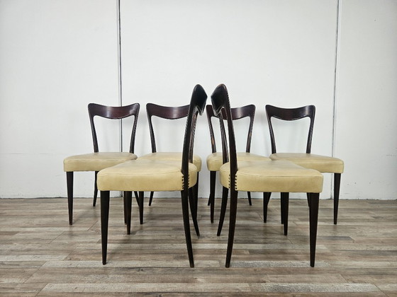 Zes Art Deco-stoelen toegeschreven aan Carlo Rava, jaren 1950 – Eetkamerstoelen, Textile, Wood (photo 4 of 13)