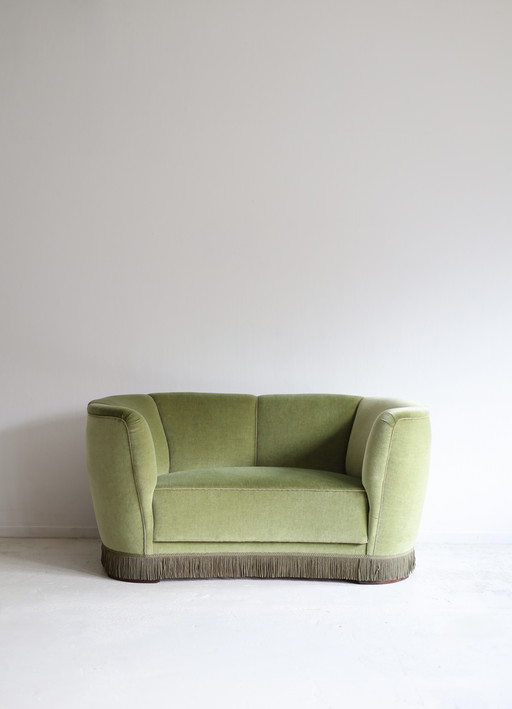 Dänisches 2-Sitzer-Sofa aus den 60er/70er Jahren, grüner Samt