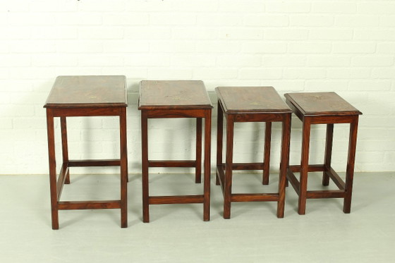 Tables gigognes en palissandre italien avec incrustations de cuivre – Tables d'appoint, Wood, Copper (photo 5 of 11)