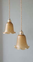 Set van 2 Vintage Murano hanglampen - Mid Century - amber kleur