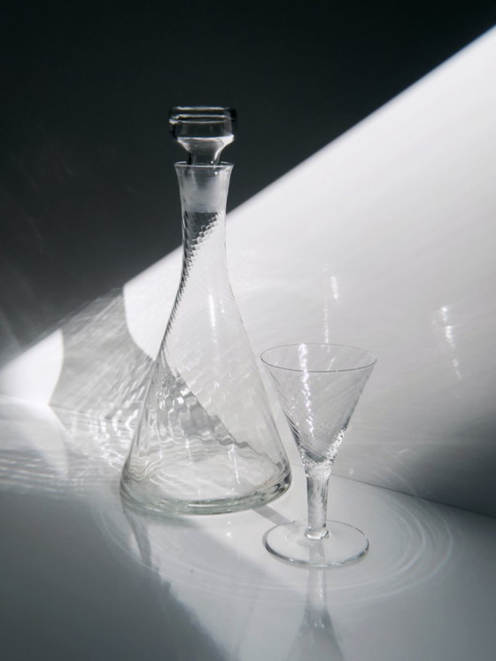 Image 1 of Decanter vintage, caraffa e 6 bicchieri da liquore, cristallo soffiato a bocca, anni '80