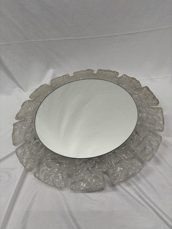Image 1 of Specchio da parete vintage illuminato in vetro ghiacciato, Hillebrand anni '70