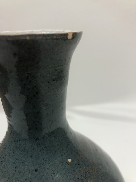 Image 1 of Vintage Blue Ceramic Vase Signed AP