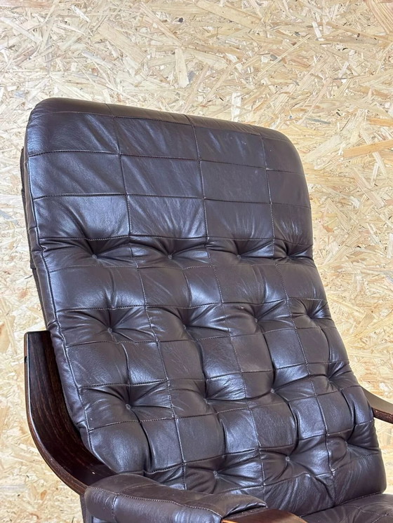 Image 1 of 60's 70's Fauteuil Easy Chair Fauteuil cuir pivotant Danish Modern Design