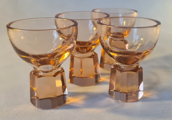 Vintage Art Déco 4 Bicchierini da Liquore con Base a Prisma Rosaline Pesca Vintage 6,5 x 5 (photo 6 of 12)