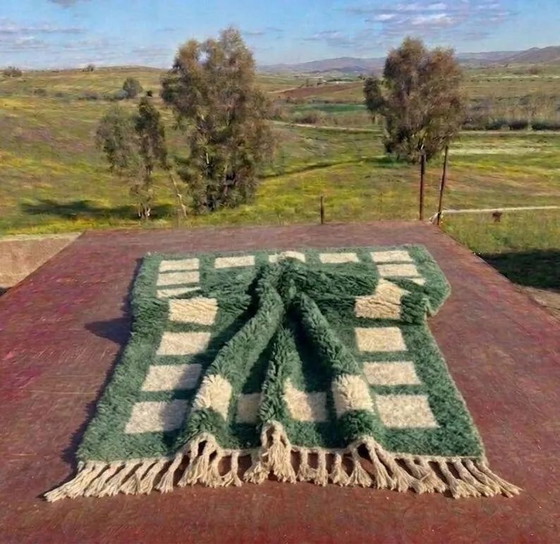Tappeto berbero marocchino verde ed ecru 300x200 cm – motivo geometrico quadrato – Tappeti, Lana, Cotone (photo 4 of 6)