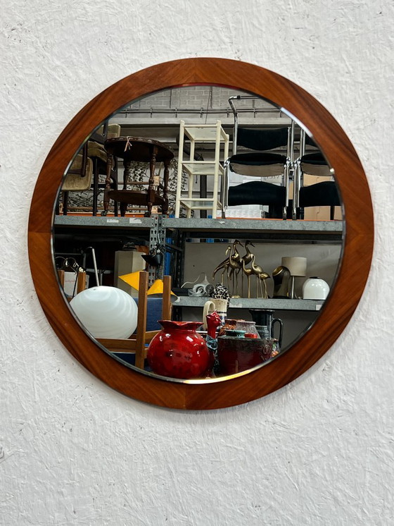 Image 1 of Vintage Round Mirror, Germany 1970's, Teak Veneer.