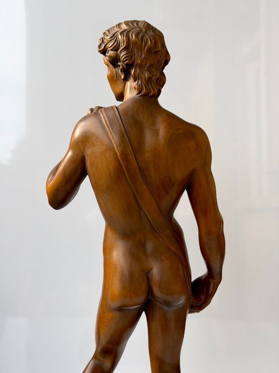 Michelangelo David Sculture in Legno Intagliate a Mano 65 cm Statua Vintage Foglia di Fico (photo 16 of 23)
