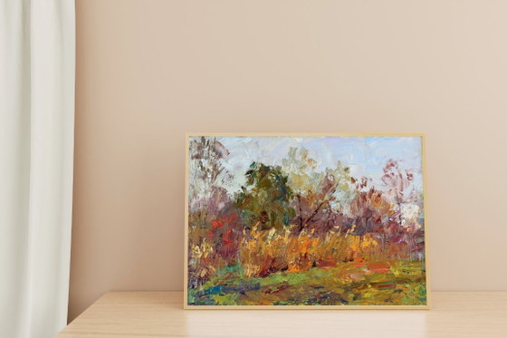 Original Oil Painting Nature Landscape Meadow Autumn Sedge, Paintings & Drawings, Canvas, Orange (photo 2 of 8)